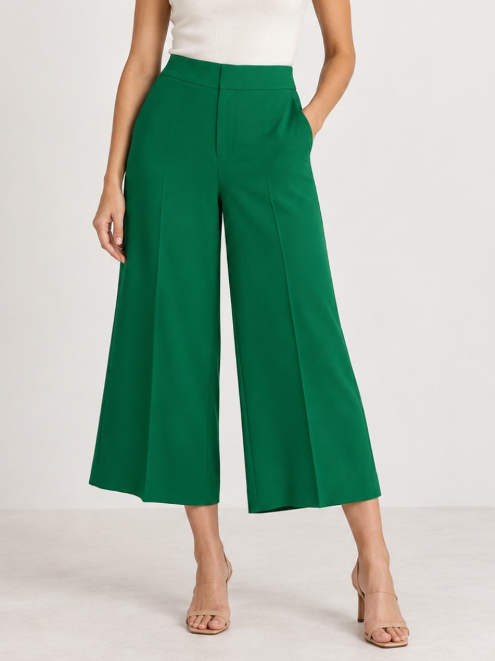 Banana Republic Crepe High Rise Wide Leg Crop Trouser Pant Career Kelly Green 2